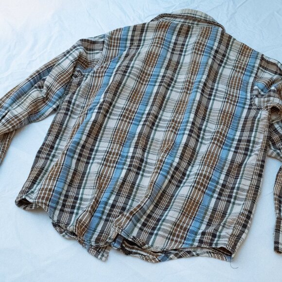 100% Brown and Light Blue Cotton Flannel - Picture 3 of 5